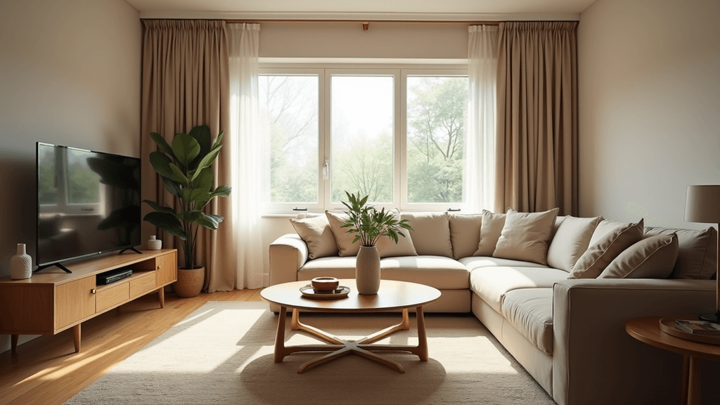 Eye-level view of a cozy living room after a professional cleaning session